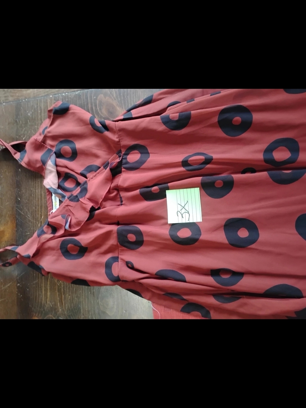 SHEIN Rust Red Midi Dress with Black Circle Print